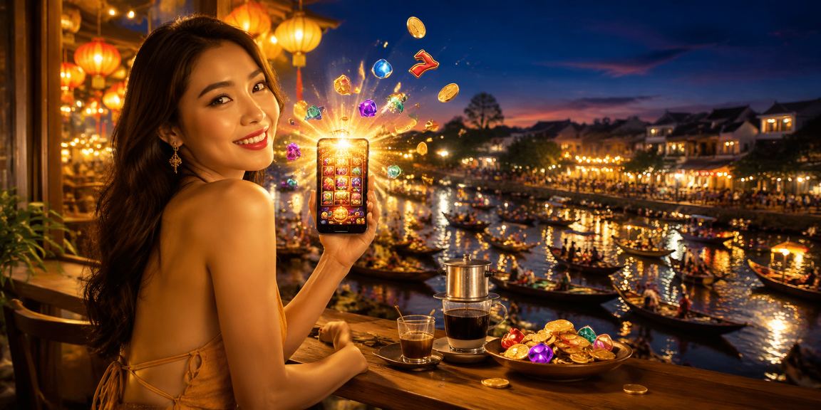 Người dùng tại Cần Thơ chơi slot game trực tuyến trong quán cà phê và thực hiện giao dịch thanh toán